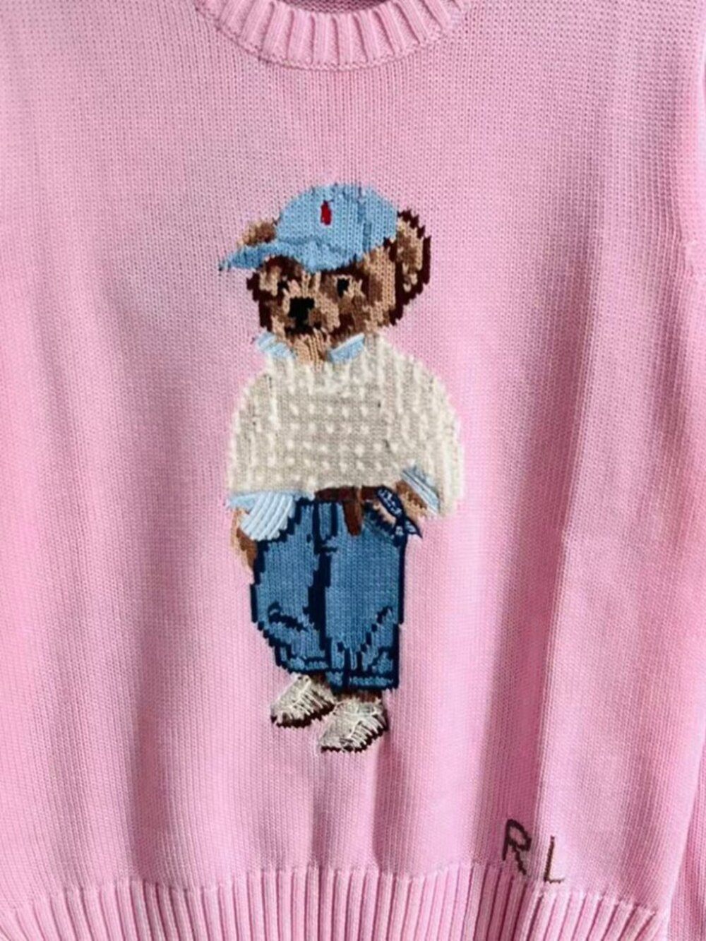 Polo Ralph Lauren Pink Polo Bear Crewneck Knit Sweater - Picture 2 of 6
